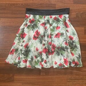 Elizabeth and James Poppy Floral Silk Feminine Skirt Leather Band Sz S RN 65199